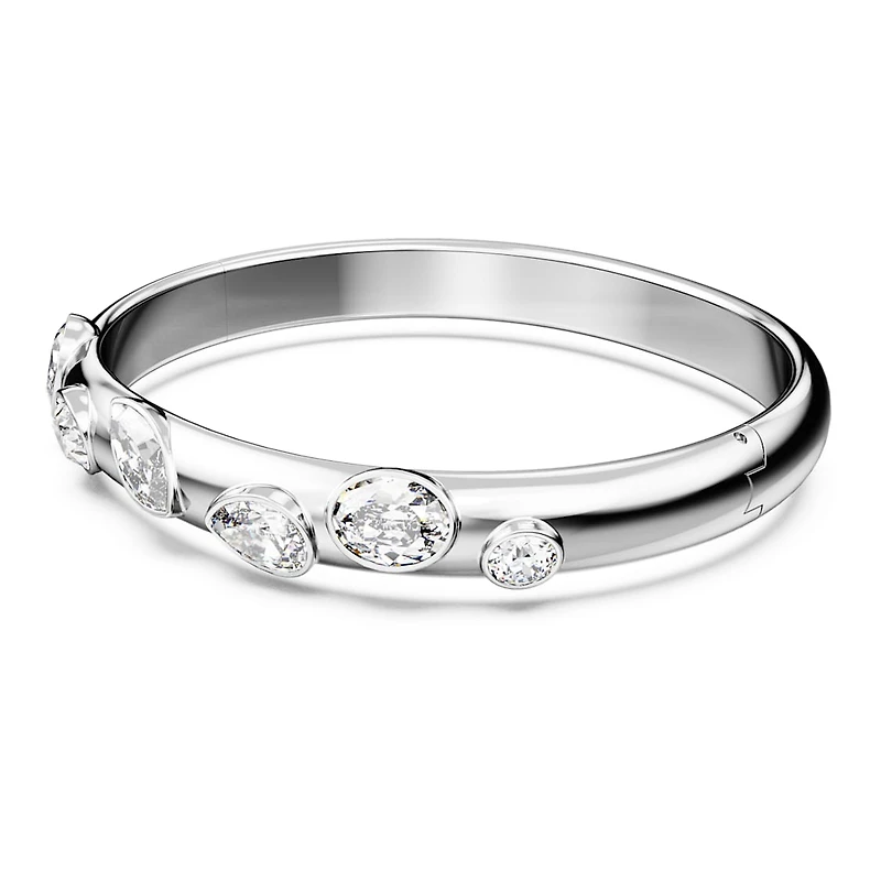 Dextera bangle, Mixed cuts, White, Rhodium plated by SWAROVSKI