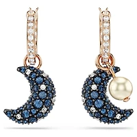 Sublima drop earrings, Crystal pearl, Asymmetrical design, Moon, Multicoloured, Rose gold-tone plated by SWAROVSKI