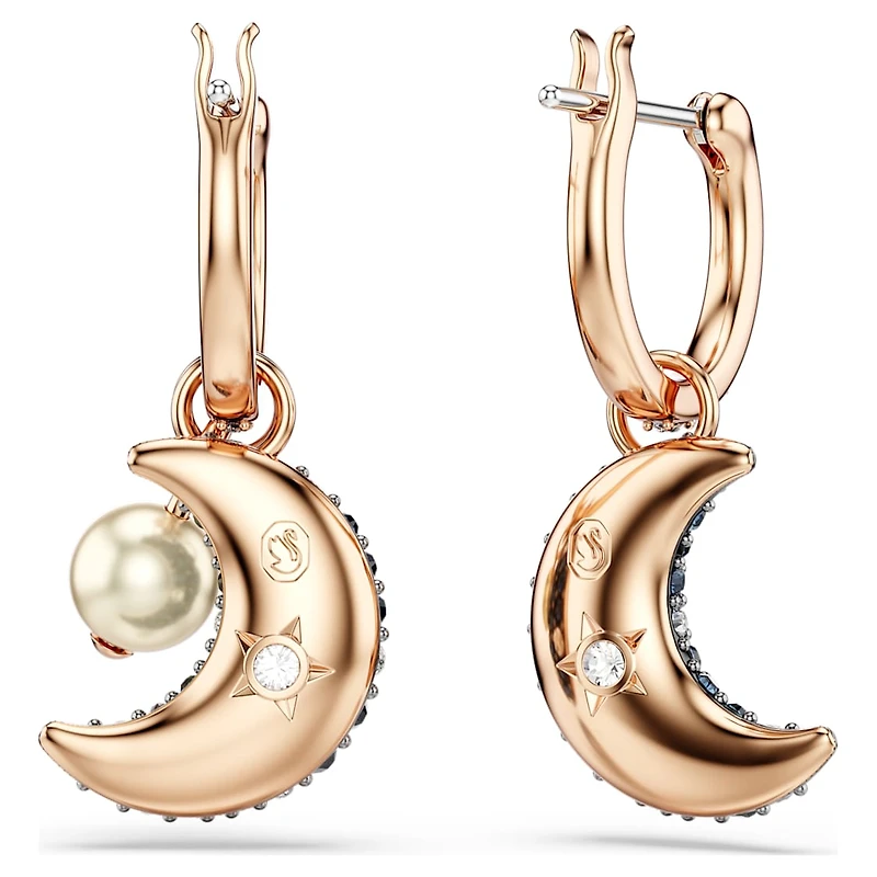 Sublima drop earrings, Crystal pearl, Asymmetrical design, Moon, Multicoloured, Rose gold-tone plated by SWAROVSKI