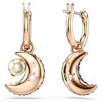 Sublima drop earrings, Crystal pearl, Asymmetrical design, Moon, Multicoloured, Rose gold-tone plated by SWAROVSKI