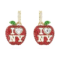 I LOVE NY drop earrings, Red, Gold-tone plated by SWAROVSKI