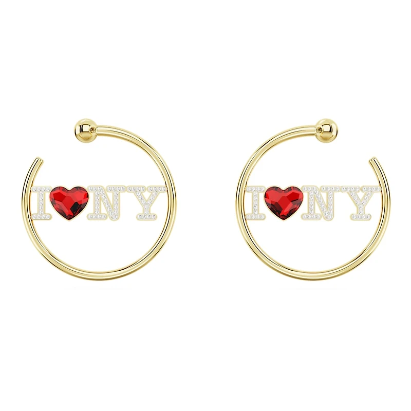 I LOVE NY hoop earrings, Red, Gold-tone plated by SWAROVSKI