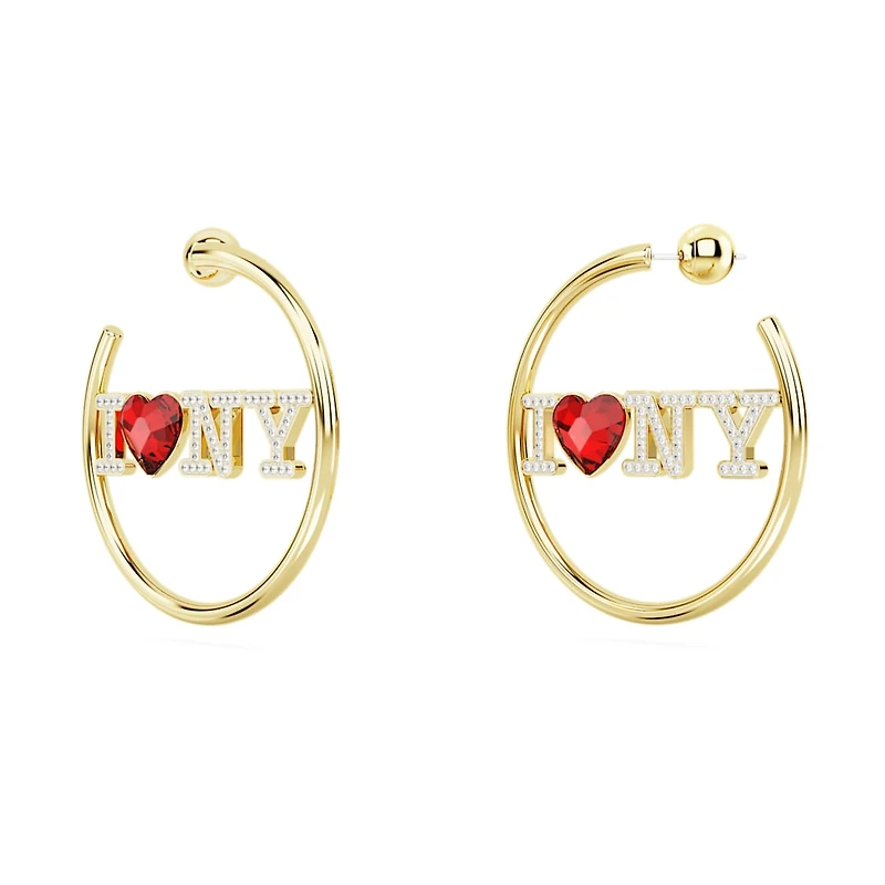 I LOVE NY hoop earrings, Red, Gold-tone plated by SWAROVSKI