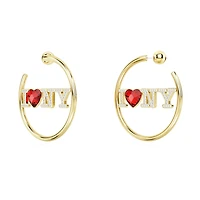 I LOVE NY hoop earrings, Red, Gold-tone plated by SWAROVSKI