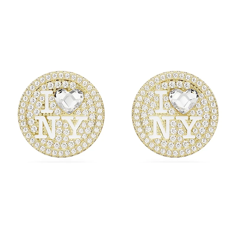 I LOVE NY stud earrings, White, Gold-tone plated by SWAROVSKI