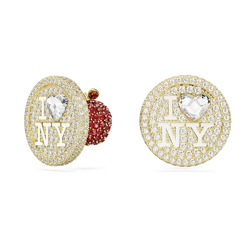 I LOVE NY stud earrings, White, Gold-tone plated by SWAROVSKI