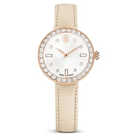 Matrix tennis 7-link watch, Swiss Made, Leather strap, Gray, Rose gold-tone finish by SWAROVSKI