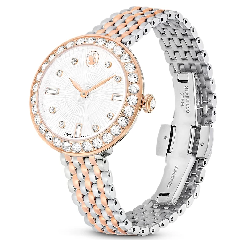 Matrix tennis 7-link watch, Swiss Made, Metal bracelet, Rose gold tone, Mixed metal finish by SWAROVSKI
