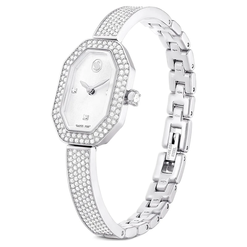 Dextera bangle watch, Swiss Made, Metal bracelet, Silver Tone, Stainless steel by SWAROVSKI