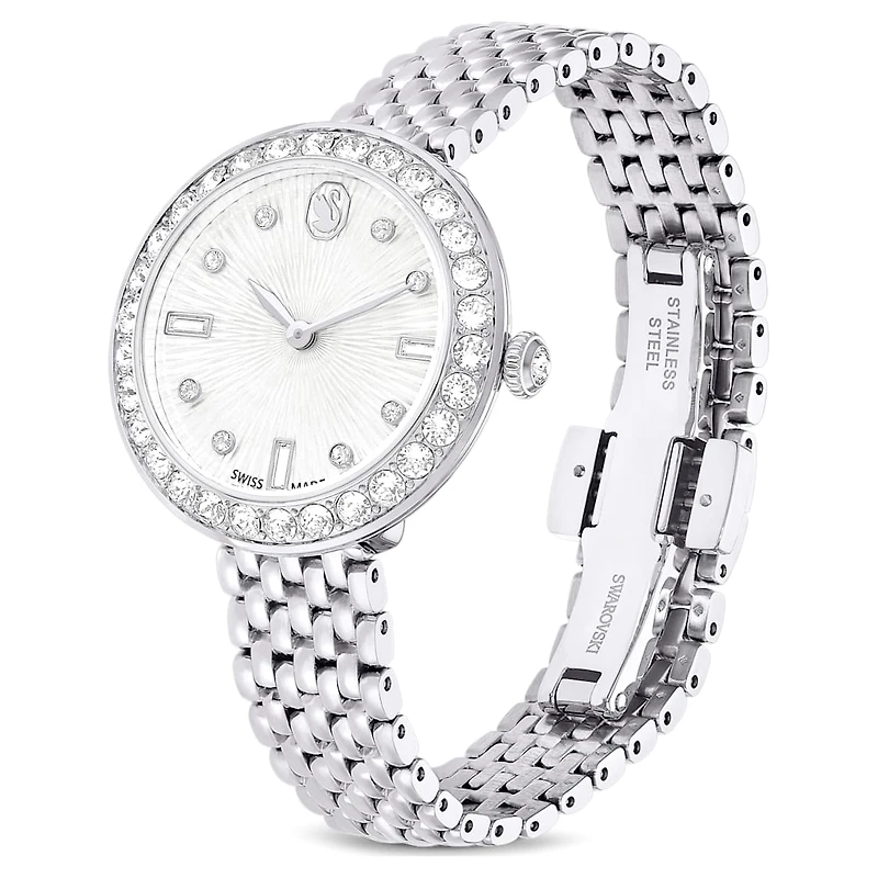 Matrix tennis 7-link watch, Swiss Made, Metal bracelet, Silver Tone, Stainless steel by SWAROVSKI