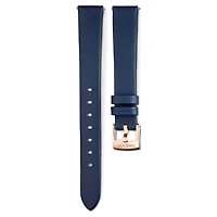 Watch strap, 14 mm (0.55") width, Leather, Blue, Rose gold-tone finish by SWAROVSKI
