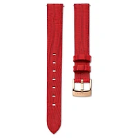 Watch strap, 13 mm (0.51") width, Leather, Red, Rose gold-tone finish by SWAROVSKI