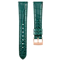 Watch strap, 17 mm (0.67") width, Leather with stitching, Green, Rose gold-tone finish by SWAROVSKI