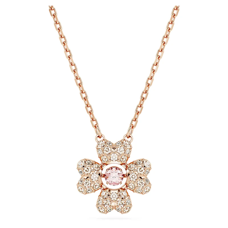 Idyllia pendant, Clover, White, Rose gold-tone plated by SWAROVSKI