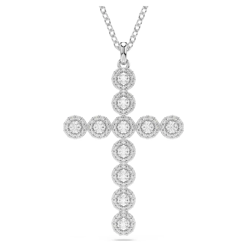 Insigne pendant, Mixed cuts, Cross, White, Rhodium plated by SWAROVSKI