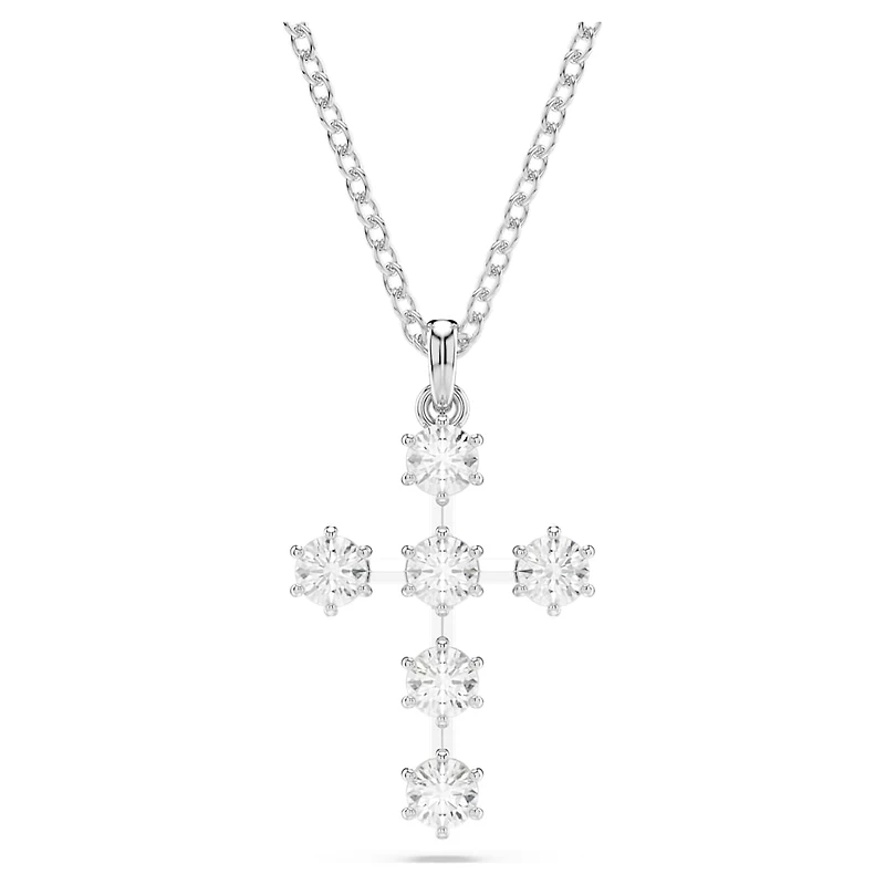 Insigne pendant, Round cut, Cross, White, Rhodium plated by SWAROVSKI
