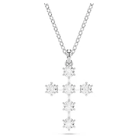 Insigne pendant, Round cut, Cross, White, Rhodium plated by SWAROVSKI