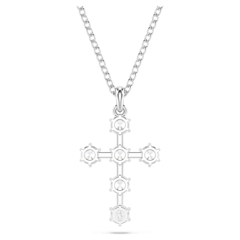 Insigne pendant, Round cut, Cross, White, Rhodium plated by SWAROVSKI
