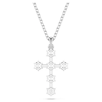 Insigne pendant, Round cut, Cross, White, Rhodium plated by SWAROVSKI