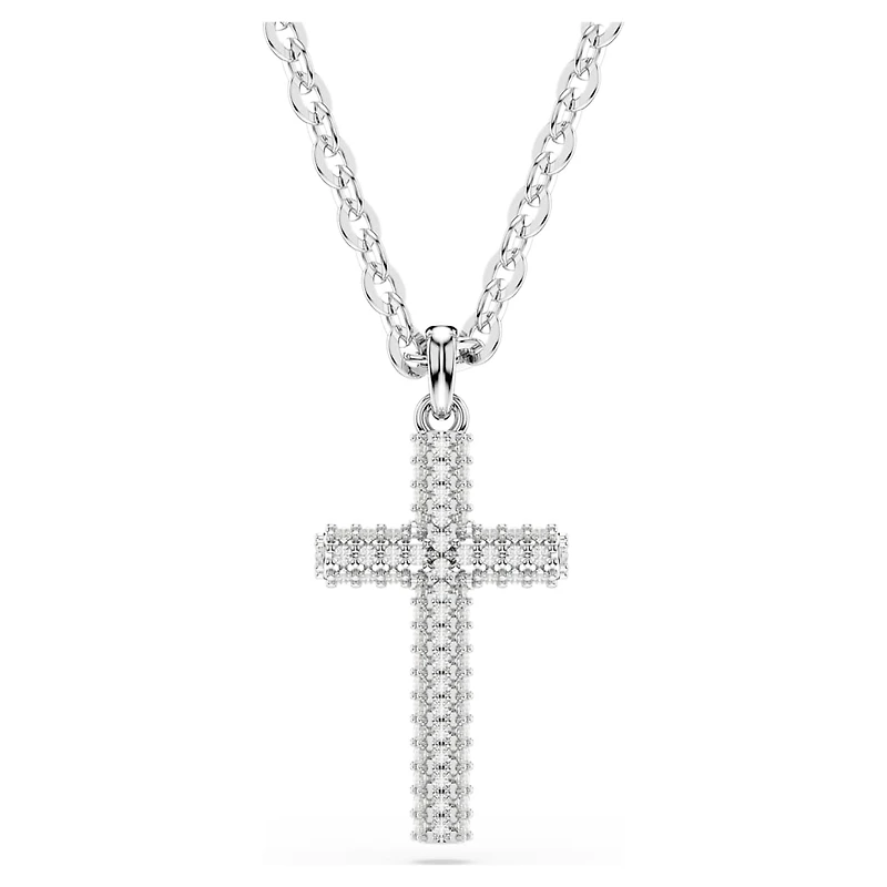 Insigne pendant, Pavé, Cross, White, Rhodium plated by SWAROVSKI