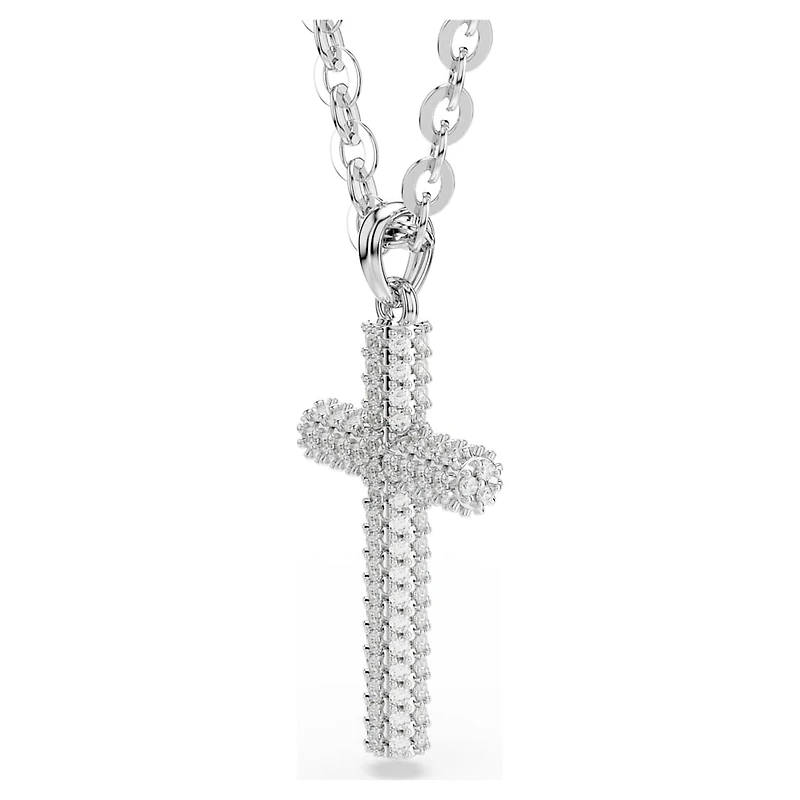 Insigne pendant, Pavé, Cross, White, Rhodium plated by SWAROVSKI