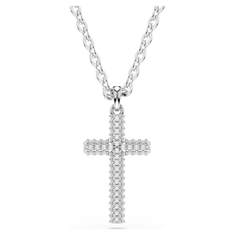 Insigne pendant, Pavé, Cross, White, Rhodium plated by SWAROVSKI