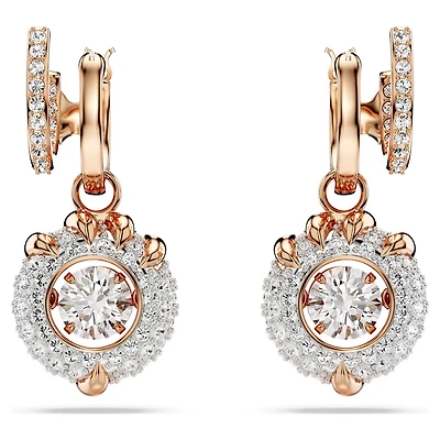 Dragon & Phoenix drop earrings, Dragon’s claw, White, Rose gold-tone plated by SWAROVSKI