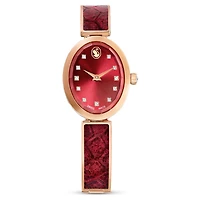 Crystal Rock oval watch, Swiss Made, Metal bracelet, Red, Rose gold-tone finish by SWAROVSKI