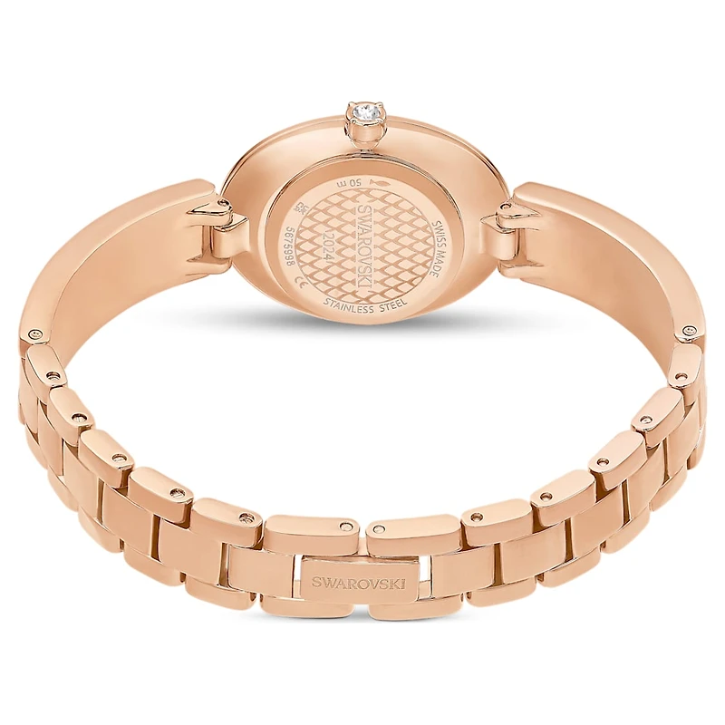 Crystal Rock oval watch, Swiss Made, Metal bracelet, Red, Rose gold-tone finish by SWAROVSKI