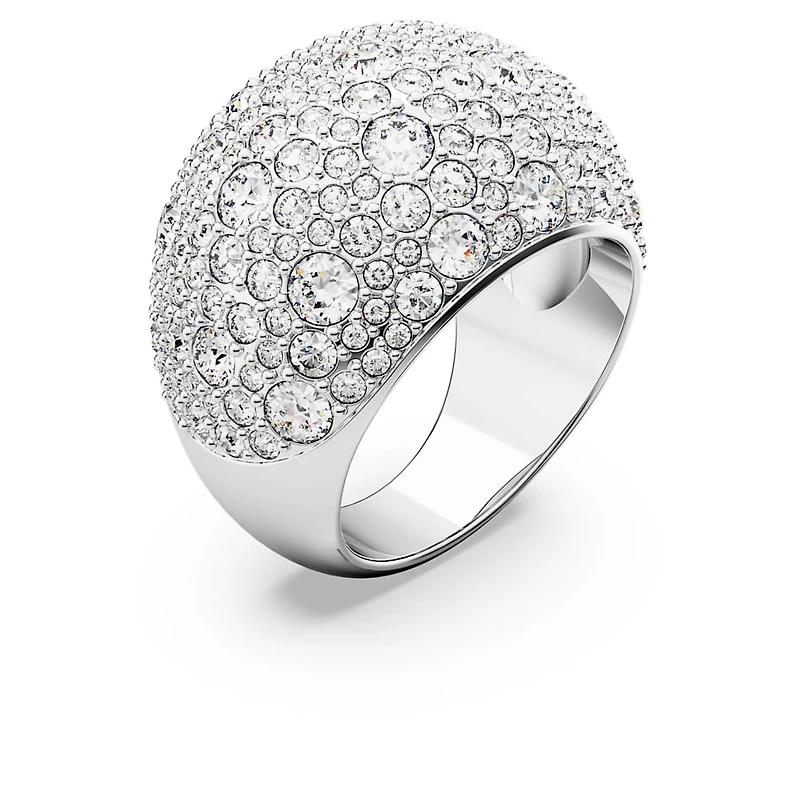 Luna cocktail ring, Moon, White, Rhodium plated by SWAROVSKI