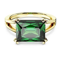 Stilla cocktail ring, Rectangular cut, Green, Gold-tone plated by SWAROVSKI