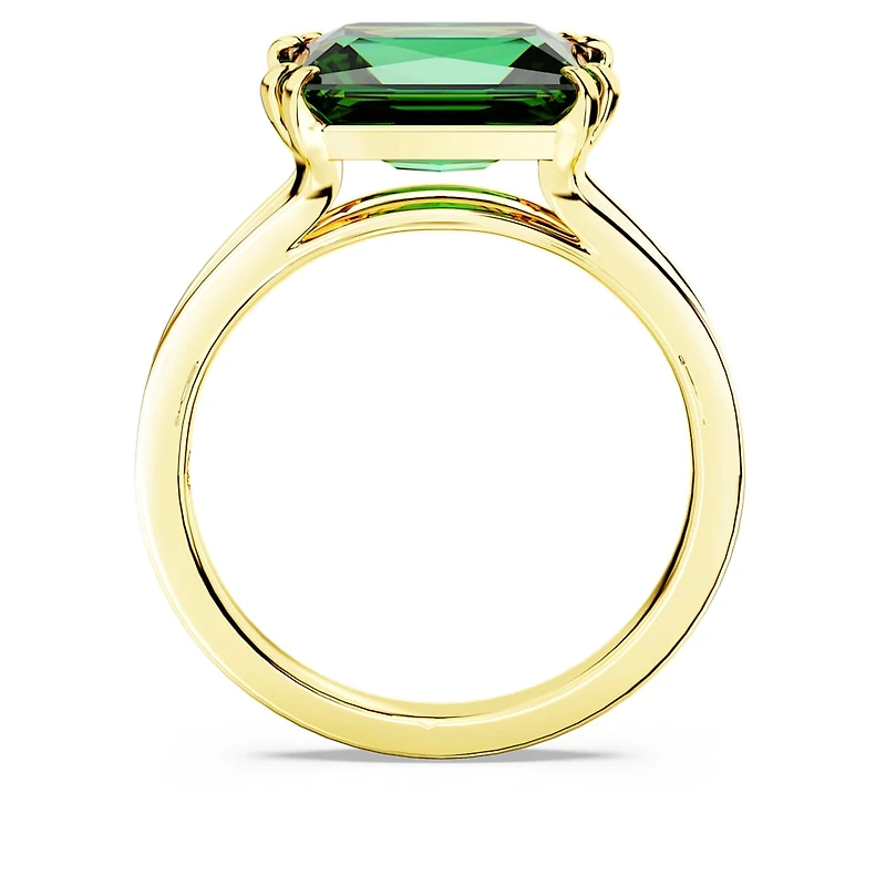 Stilla cocktail ring, Rectangular cut, Green, Gold-tone plated by SWAROVSKI