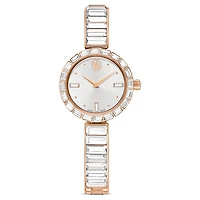 Matrix bangle watch, Swiss Made, Crystal bracelet, White, Rose gold-tone finish by SWAROVSKI
