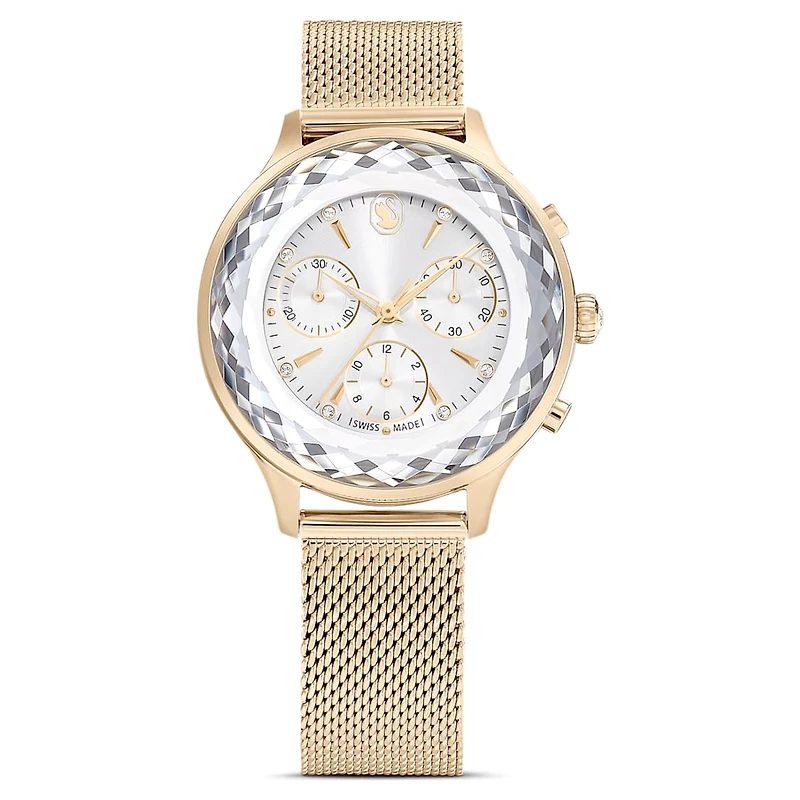 Nova chrono watch, Swiss Made, Metal bracelet, Gold tone, Champagne gold-tone finish by SWAROVSKI