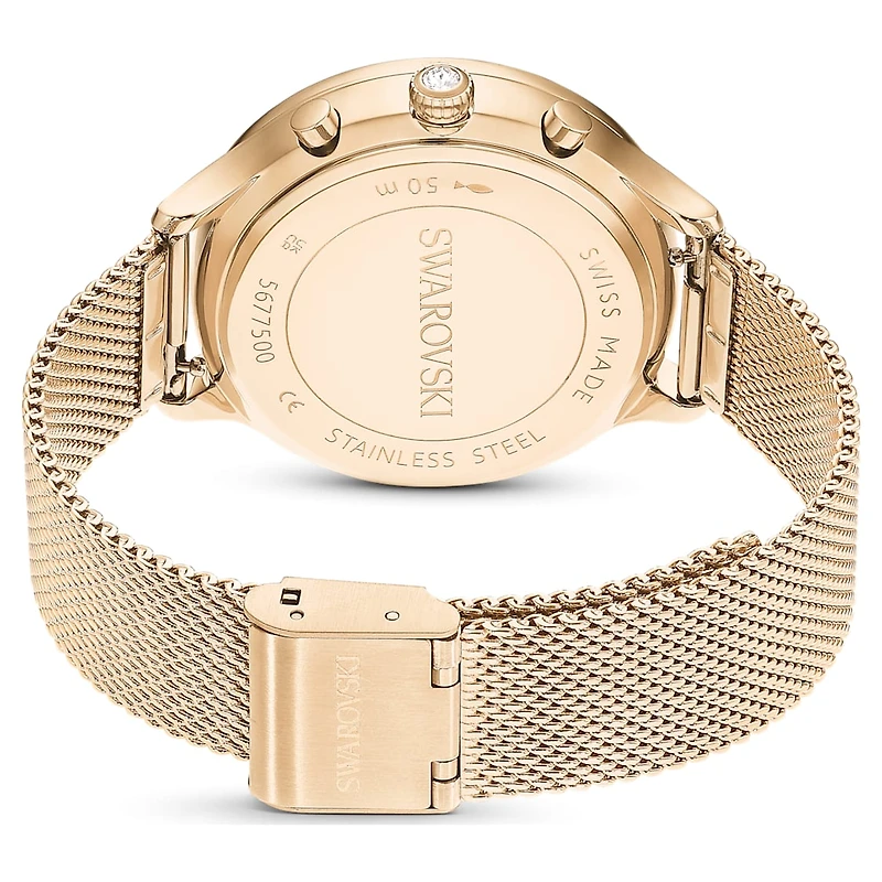 Nova chrono watch, Swiss Made, Metal bracelet, Gold tone, Champagne gold-tone finish by SWAROVSKI