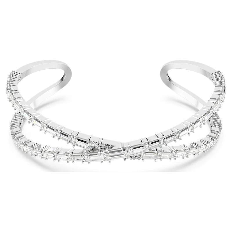 Hyperbola cuff, Infinity, White, Rhodium plated by SWAROVSKI