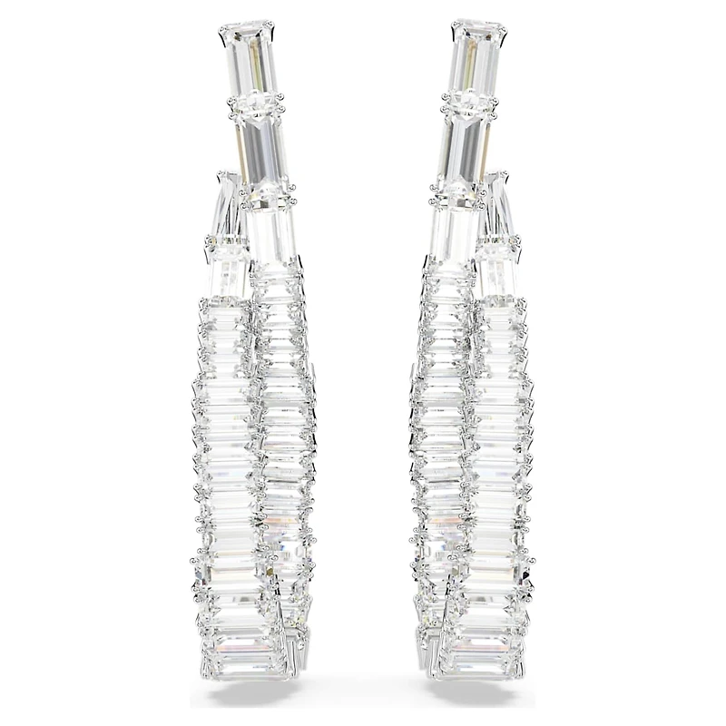 Hyperbola drop earrings, Infinity, White, Rhodium plated by SWAROVSKI