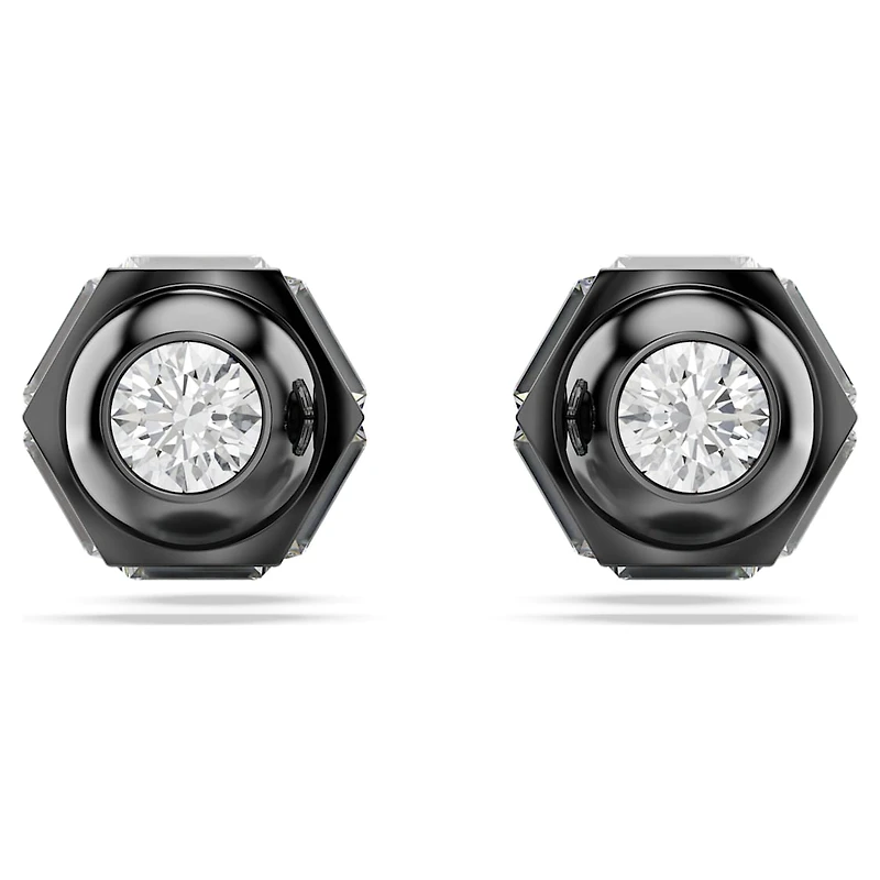 Numina stud earrings, Round cut, White, Ruthenium plated by SWAROVSKI