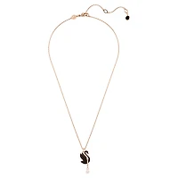 Swan pendant, Swan, Black, Rose gold-tone plated by SWAROVSKI