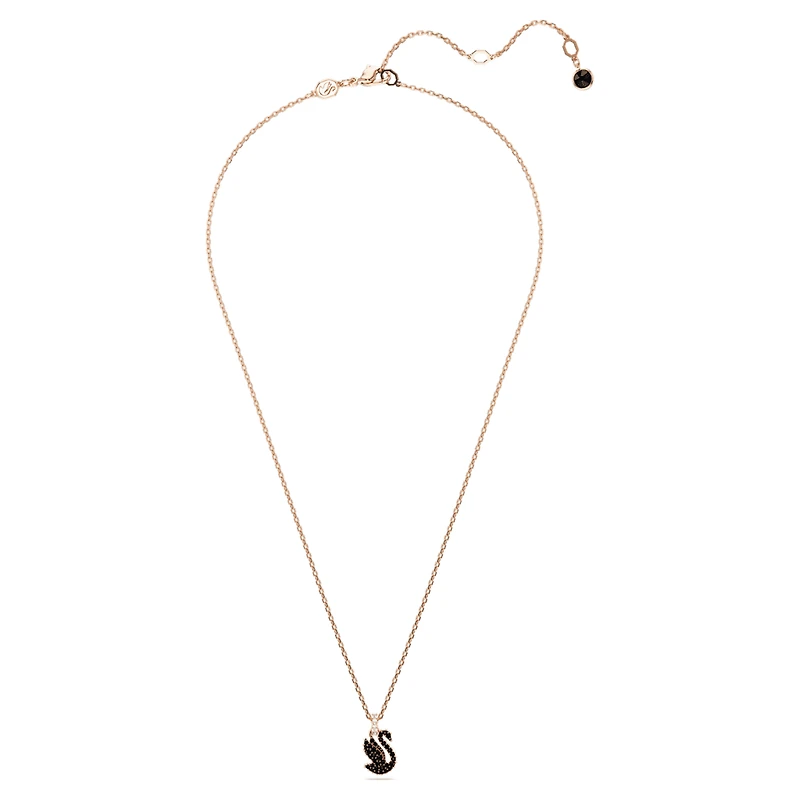 Swan pendant, Swan, Small, Black, Rose gold-tone plated by SWAROVSKI