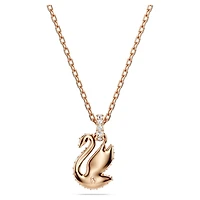 Swan pendant, Swan, Small, Black, Rose gold-tone plated by SWAROVSKI