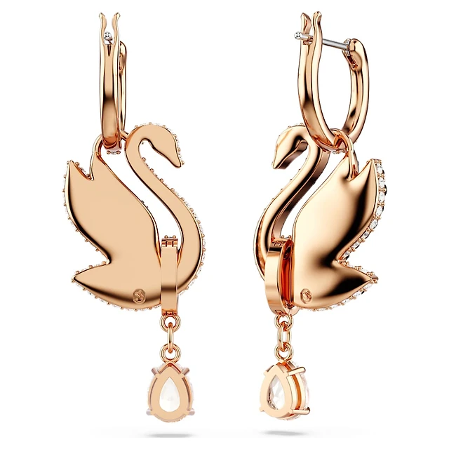 Swarovski Swan drop earrings, Swan, Black, Rose gold-tone plated