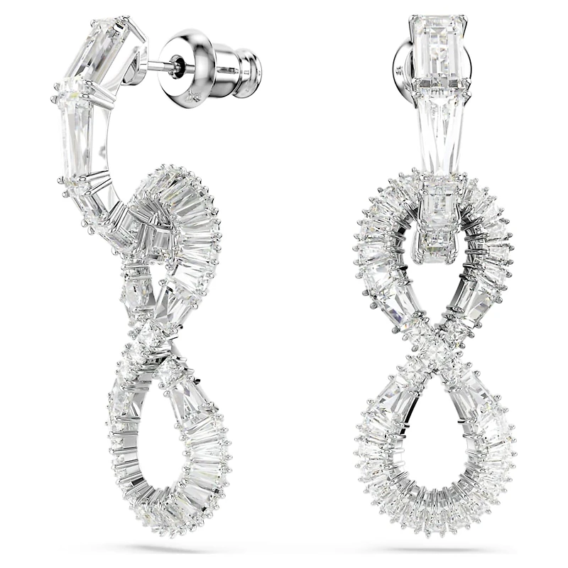 Hyperbola drop earrings, Infinity, White, Rhodium plated by SWAROVSKI