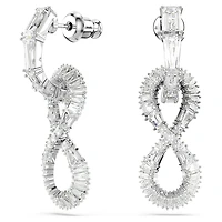Hyperbola drop earrings, Infinity, White, Rhodium plated by SWAROVSKI