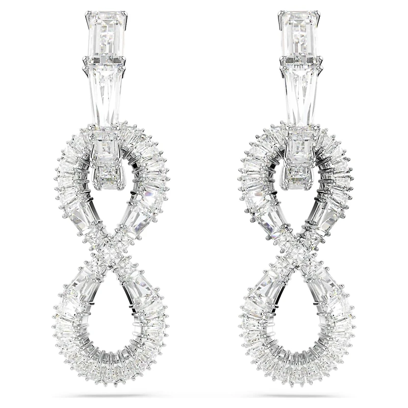 Hyperbola drop earrings, Infinity, White, Rhodium plated by SWAROVSKI