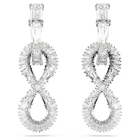 Hyperbola drop earrings, Infinity, White, Rhodium plated by SWAROVSKI