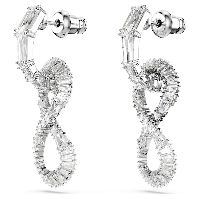 Hyperbola drop earrings, Infinity, White, Rhodium plated by SWAROVSKI