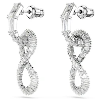 Hyperbola drop earrings, Infinity, White, Rhodium plated by SWAROVSKI