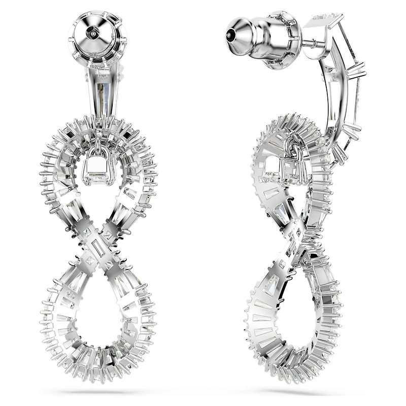 Hyperbola drop earrings, Infinity, White, Rhodium plated by SWAROVSKI