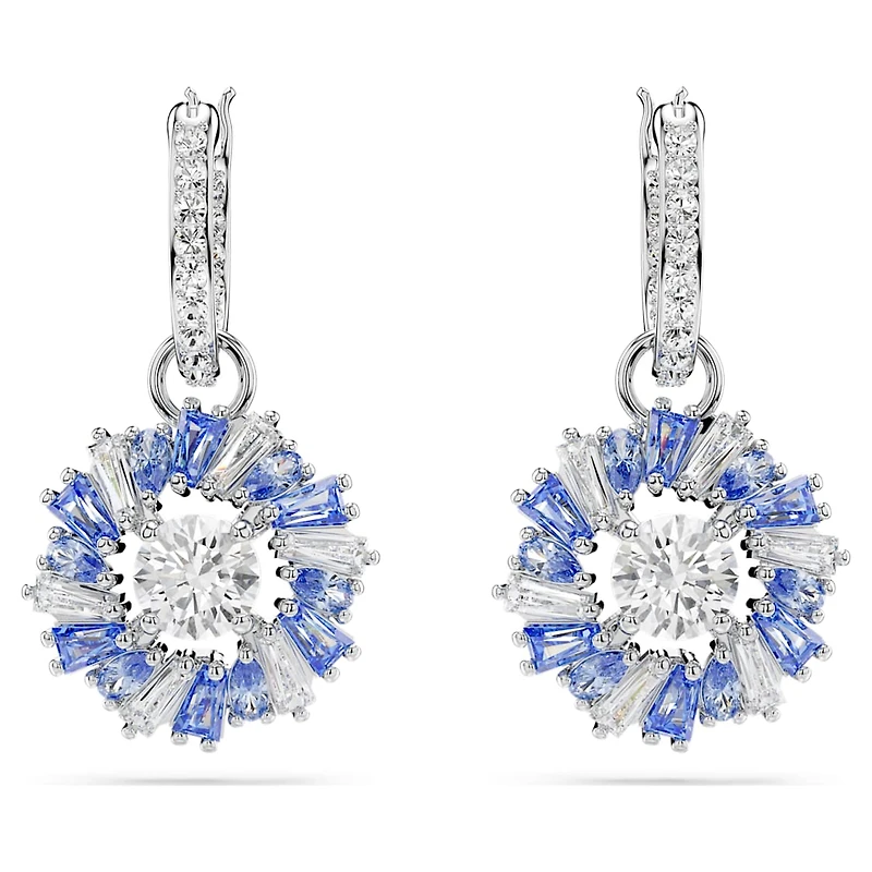 Idyllia drop earrings, Mixed cuts, Flower, Blue, Rhodium plated by SWAROVSKI